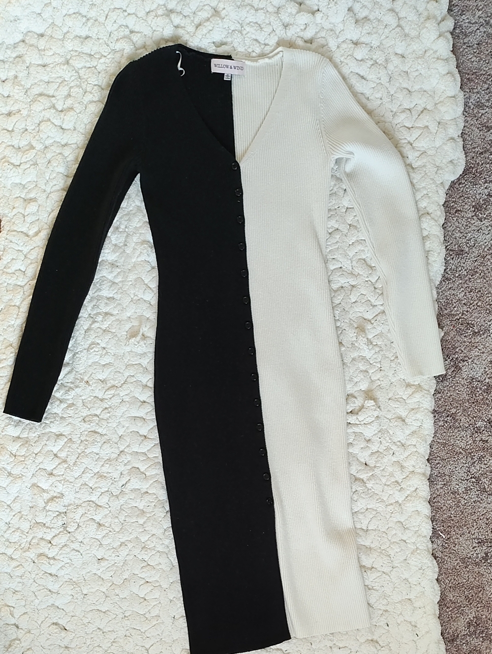 Black and White Two-Tone Ribbed Button-Front Dress